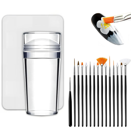 17 PCS French Tip Nail Stamp,French Tip Tool Kit With with Nail Art Brushes for Home Manicure Diy Nail Art Salon Gifts for Girls(Black)