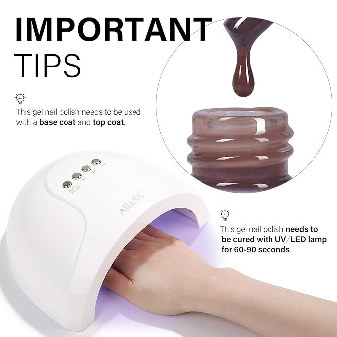 AILLSA Nude Gel Polish Hazelnut Chocolate Translucent Gel Nail Polish Jelly Brown Dark Color Gel Polish Purplish Coffee Neutral Nails Soak Off U V Gel for Nail Art at Home Valentine Gift 0.51 Oz GB136