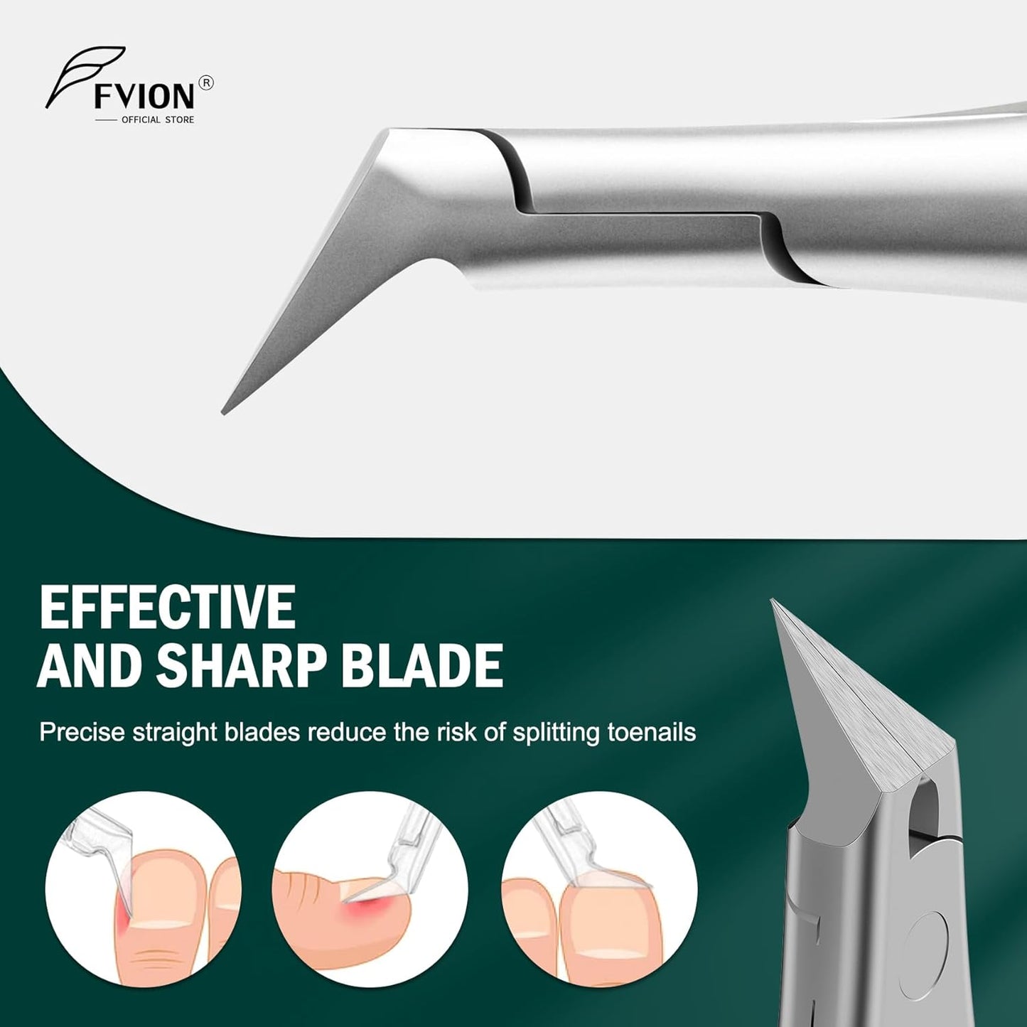 FVION Straight Blade Toenail Clippers, Comfort Handle Ingrown Toe Nail Clippers for Thick Nails for Seniors, Finger Nail Clippers for Adult (Green)