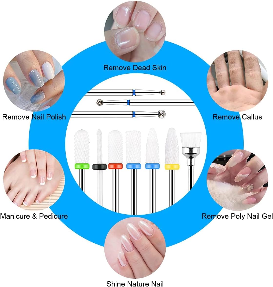 URAQT Ceramic Nail Drill Bits Sets, 10 pcs Electric Nail Drill Bits Kit 3/32", Professional Cuticle Polishing Bits for Acrylic Gel Nails, Electric Nail Files Manicure Pedicure Drill Tool