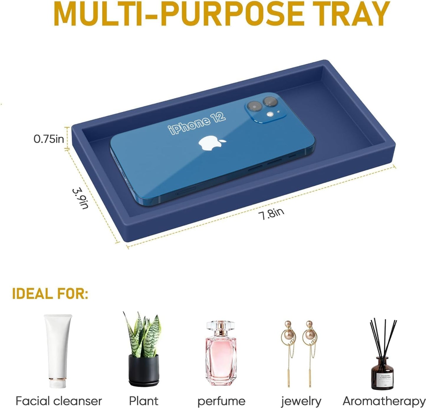 Silicone Vanity Tray - Thickened, Shatterproof, Rectangle - 7.8 * 3.9 in - For Counter, Soap Dispenser