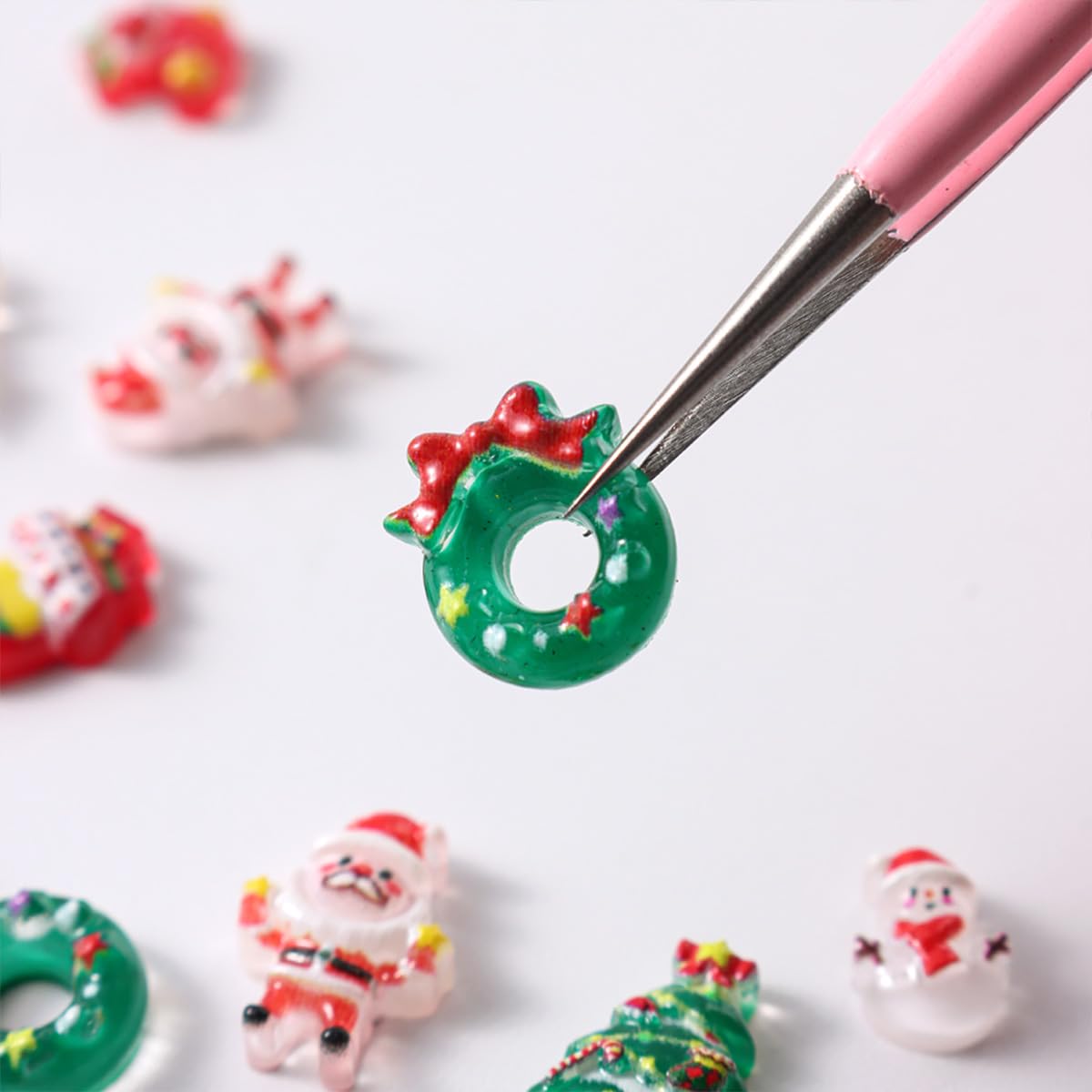 50pcs Christmas Nail Charms: 3D Mix Colorful Reindeer, Snowman, Santa Claus, Bell Nail Rhinestones for Women Xmas DIY