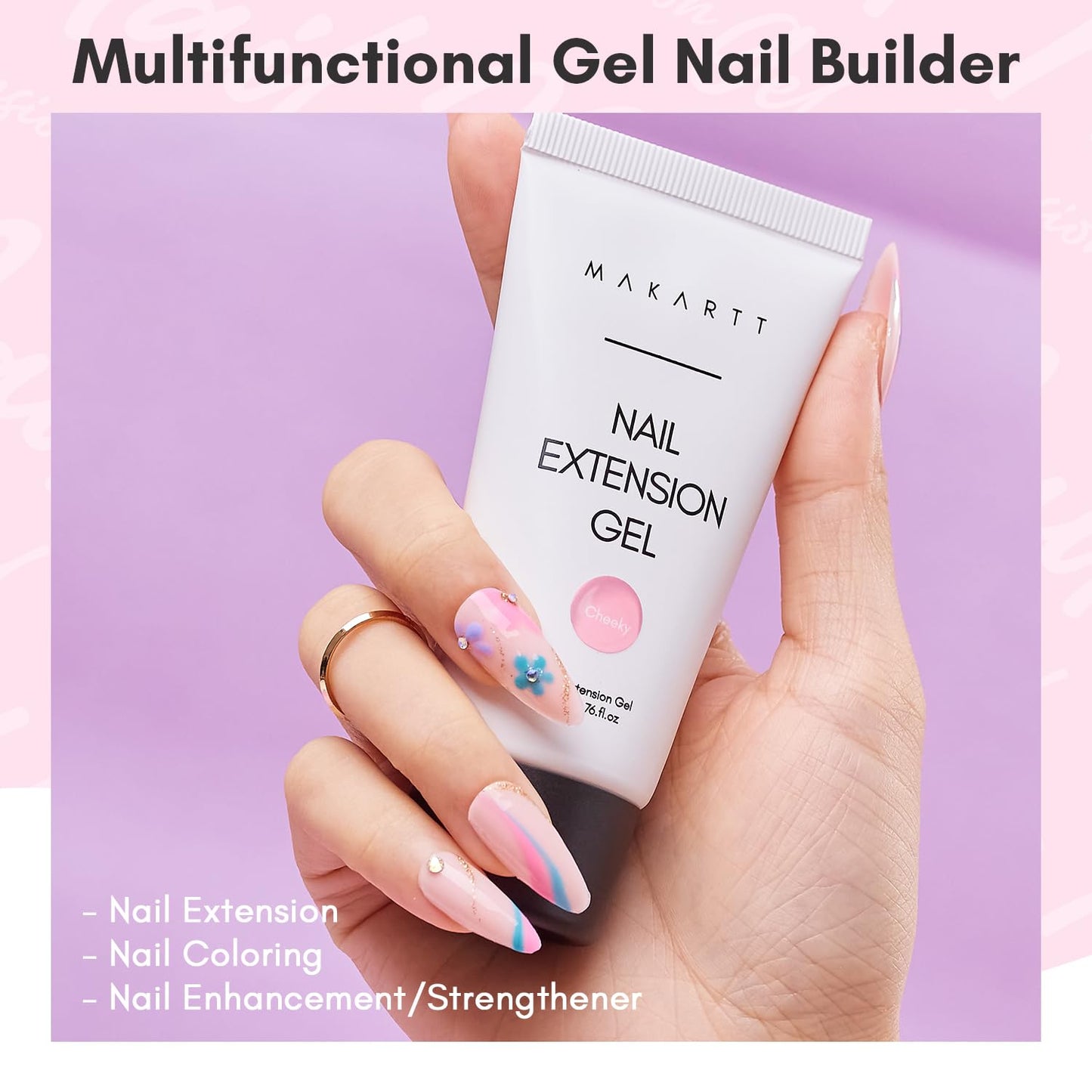 Makartt Poly Nail Gel 50ML Builder, Daisy Pink, Long-Lasting Easy-Use Gel for DIY Salon Quality