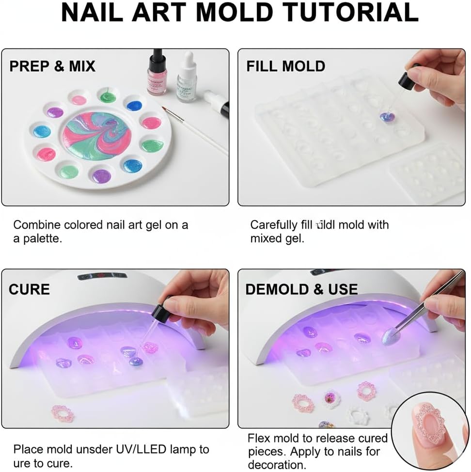 Exquisite Nail Art Embossing Molds Gem Frame Shapes 3D Nail DIY Tools