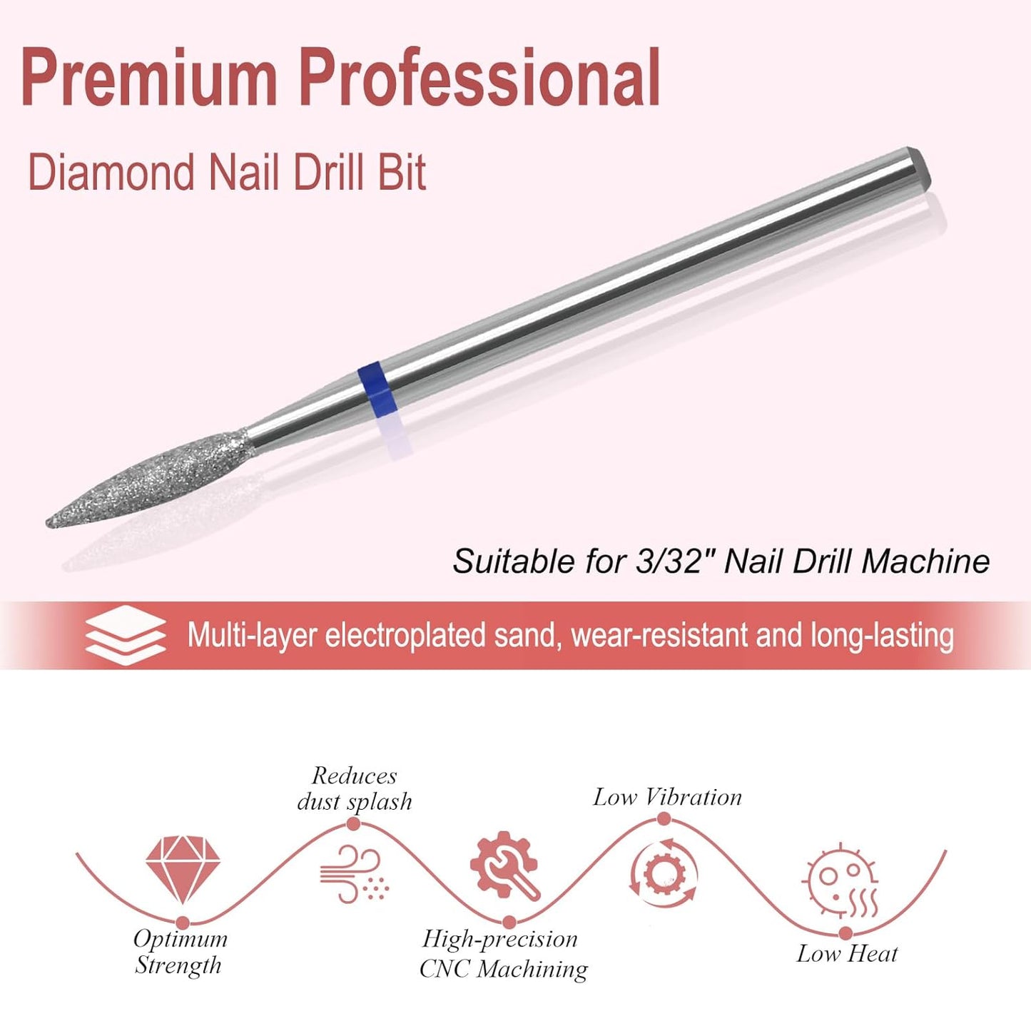 Cuticle Nail Drill bit with Case for Manicure and Pedicure, Russian Electric File bits, Diamond E-File, Flame (Drop), Non Painful Efile for Nail Salon Manicure(Medium)
