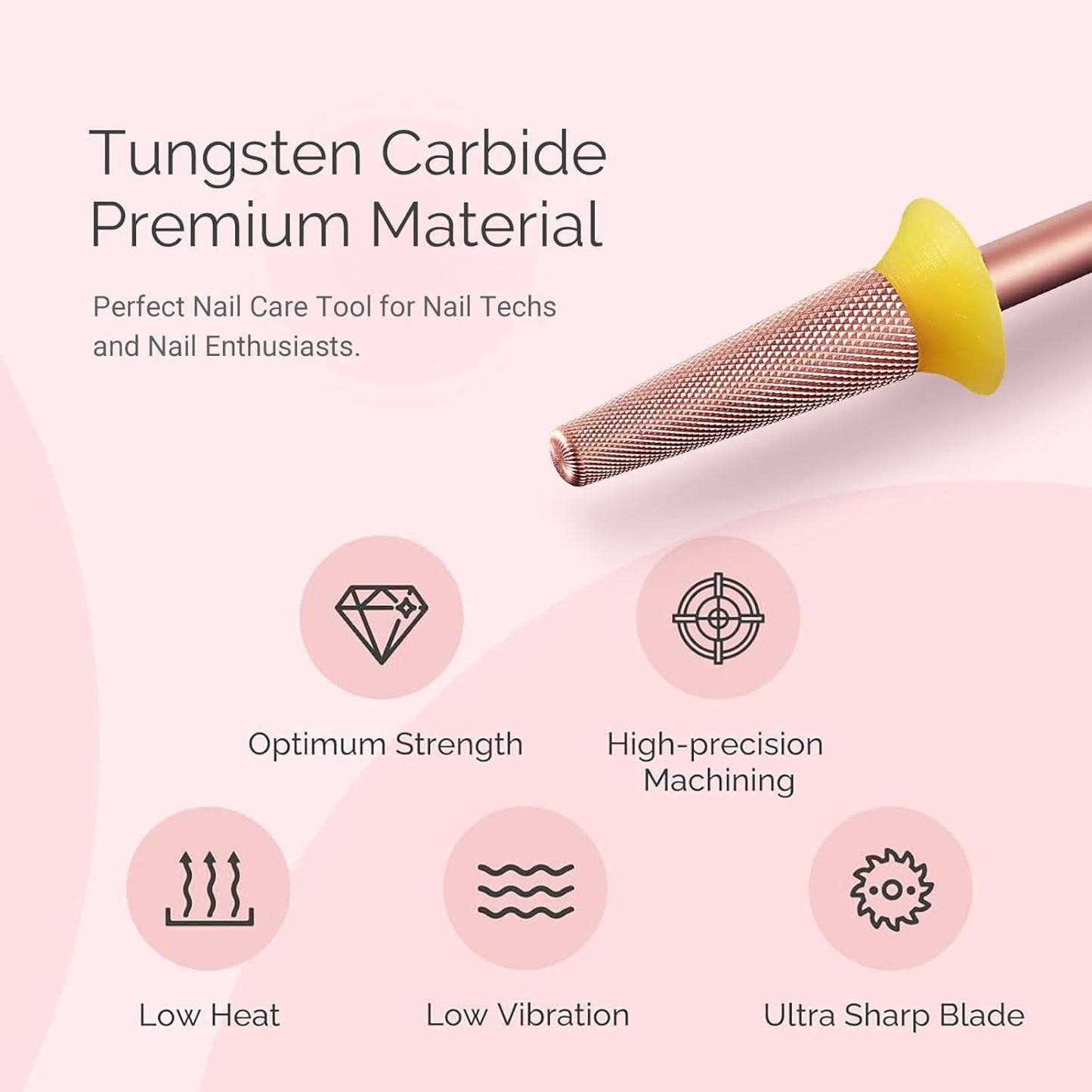MelodySusie Tapered Barrel Nail Buffer Bit, Professional Safety Carbide Nail Bit for Nature Nail Bed File Cuticle Dead Skin Cleaning Nail Prepare, Two Way Rotate, Manicure Nail Salon Supply, Rose Gold
