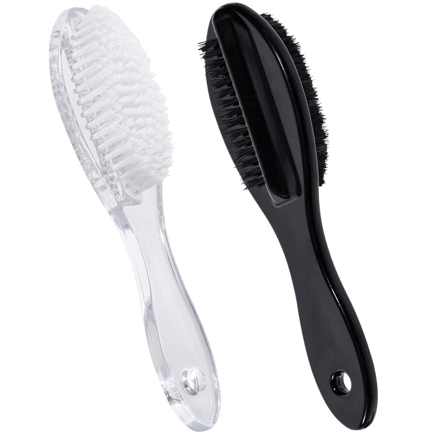Nail Brush for Cleaning Fingernails 2 PCS, Long Handle Grip Double Sided Nail Foot Scrub Brush Fingernail Cleaner, Soft Stiff Bristles Pedicure Nail Scrubber Non-Slip for Men Women Black White