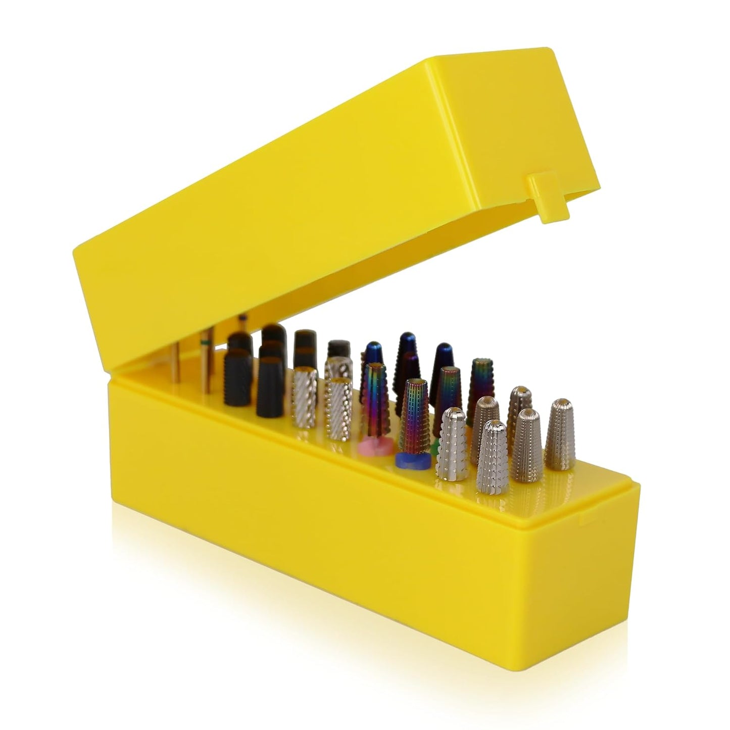 PANA Rectangle Nail Drill Bit Holder Display Organizer Case - Dustproof Carbide Bit Storage Container Box For Manicure Tools Nail Salon - 30 Holes Yellow (Drill Bits Not Included)