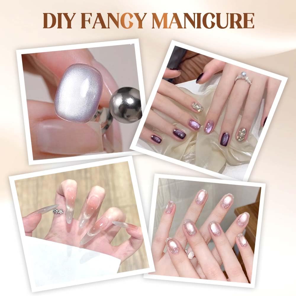 Cat Eye Magnet for Nails, 2026 New Double-head Magnet Wand with Round Nail Magnet Beads Nail Polish Magnet Pen Magnetic Cat Eye Gel Polish Nail Design Tool for Home DIY, Salon, Rose Gold (Pink)
