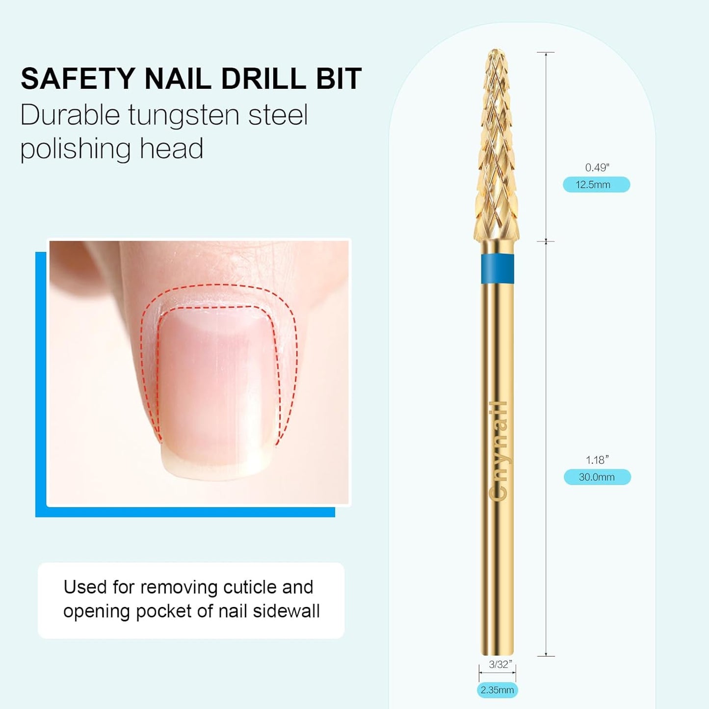 3/32" Small Cone Clean Medium Grit Carbide Cuticle Cleaner Bit for Electric Nail Drills – Professional Manicure Tool for Nail Salons and Home Use (M Grit. Gold)