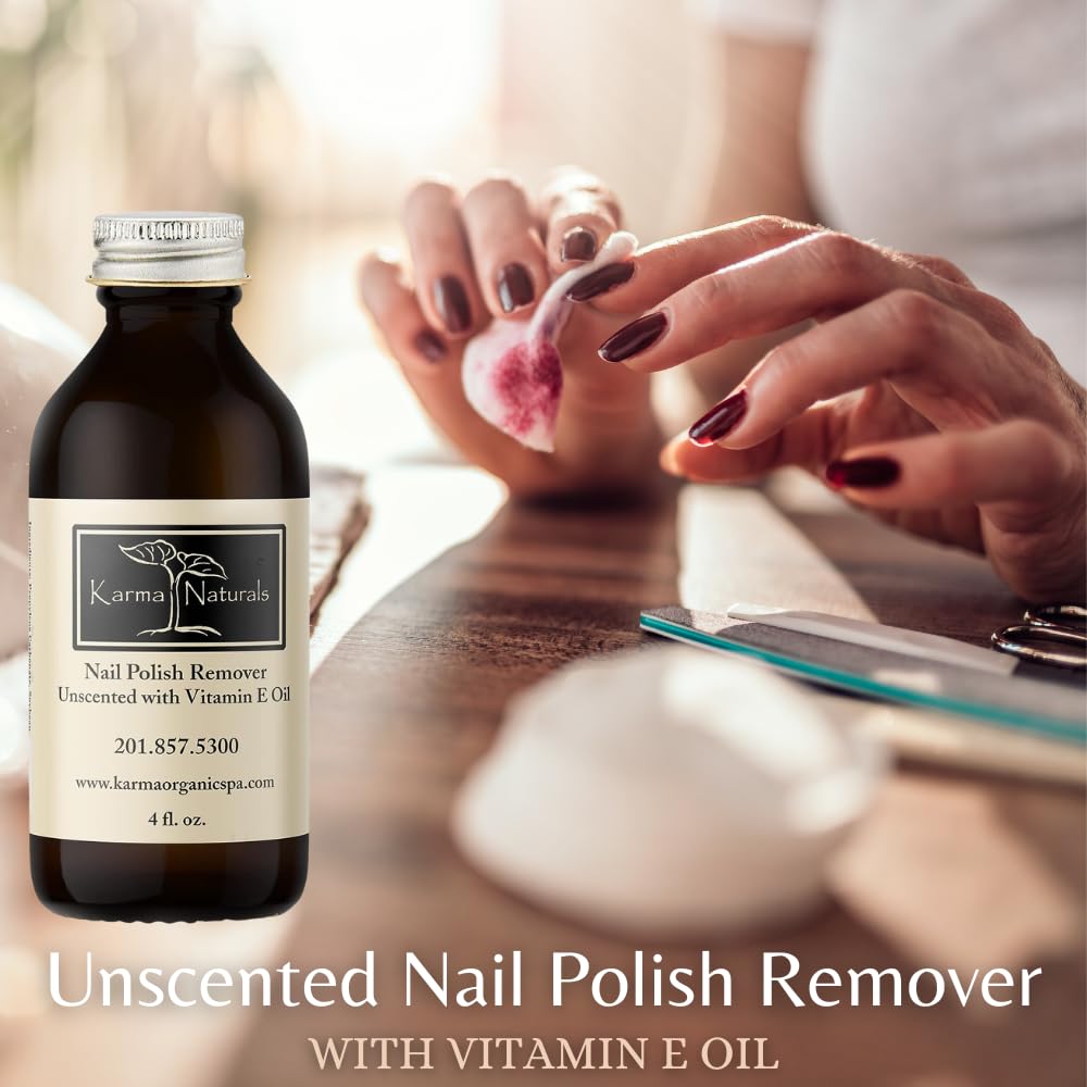 Karma Organic Nail Polish Remover Unscented- Non Toxic, Vegan, Cruelty Free, Acetone Free – Nails Strengthener for Fingernails – 4 fl. Oz