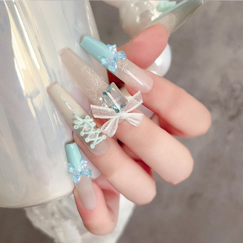 100PCS Bow Nail Charms, 3D Cute Colorful Bow Colorful Aurora Flat Back Manicure Decorations for Nail Jewelry DIY Crafts