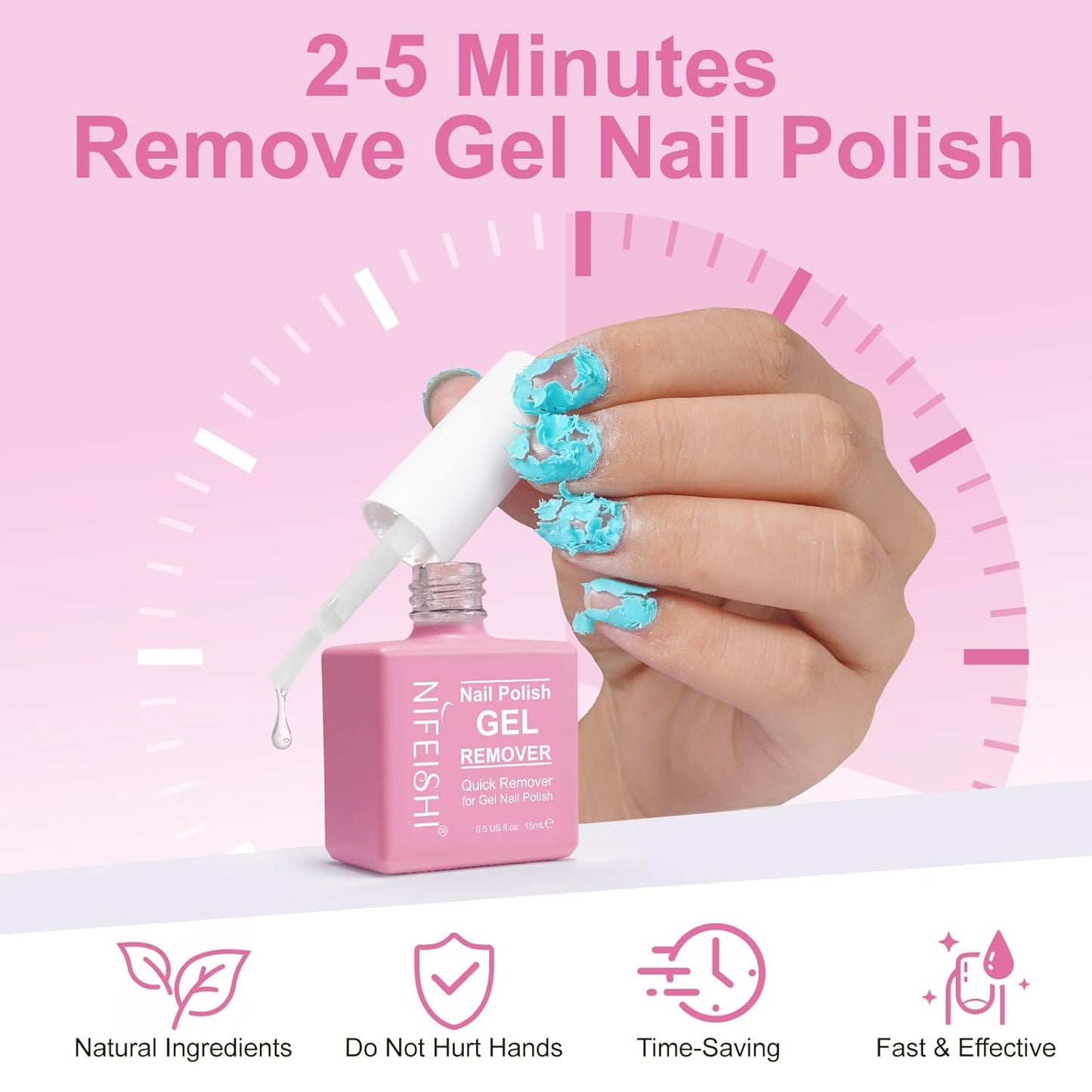 Gel Nail Polish Remover, (2PCS) Gel Polish Remover Kit, Professional Removes Soak-Off and UV Art Nail Lacquer in 3-5Mins, Don't Hurt Your Nails - 15Ml