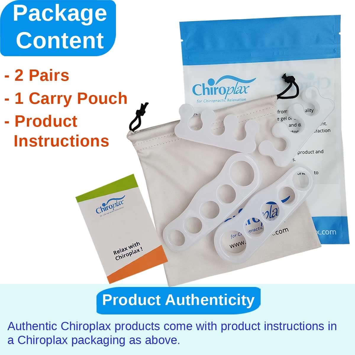 Chiroplax Gel Toe Separators Stretchers Spreader Spacer for Bunion Bunionette Relief Hammer Overlapping Toe Straightener Corrector (2 Pairs w/Pouch - Milky White)