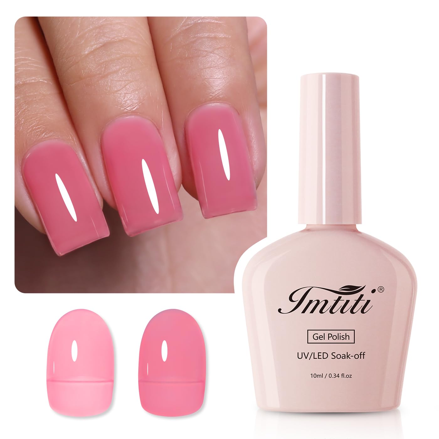 Imtiti Jelly Gel Nail Polish, Rose Pink Sheer Jelly Nail Gel Polish Soak Off UV LED Spring Summer Translucent Art Manicure Salon DIY Design 10ML