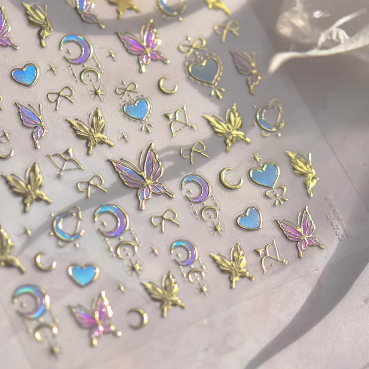 Butterfly Nail Art Stickers Decals 3D Gold Bronzing Nail Stickers Laser Star Moon Luxury Nail Design Self-Adhesive Nail Decals Manicure Sliders for Women Girls DIY Nail Art Decorations Supplies