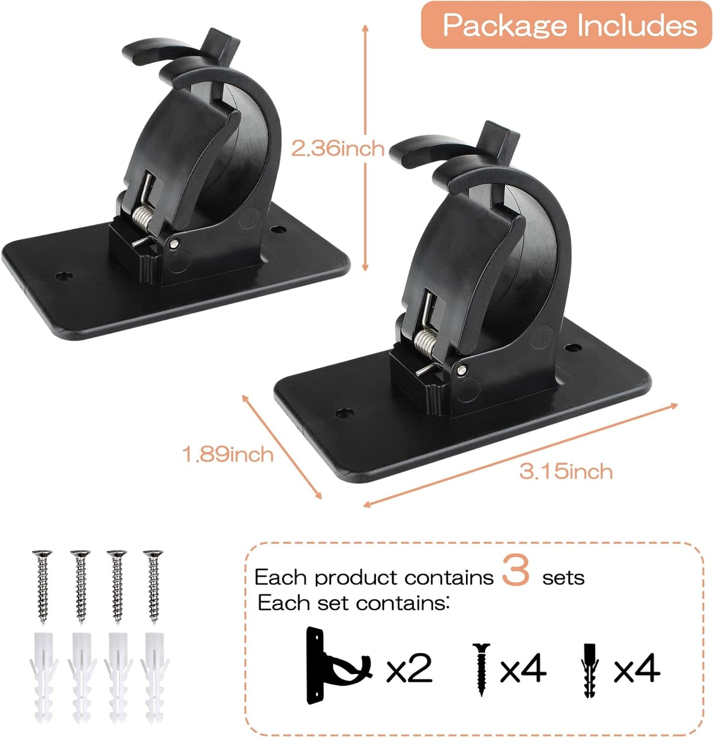 CIEMGNZOC 6-Pack Curtain Bracket Holders, Universal Self-Adhesive Wall Mounts, Fits 0.6'' to 1.5'' Rods, Black