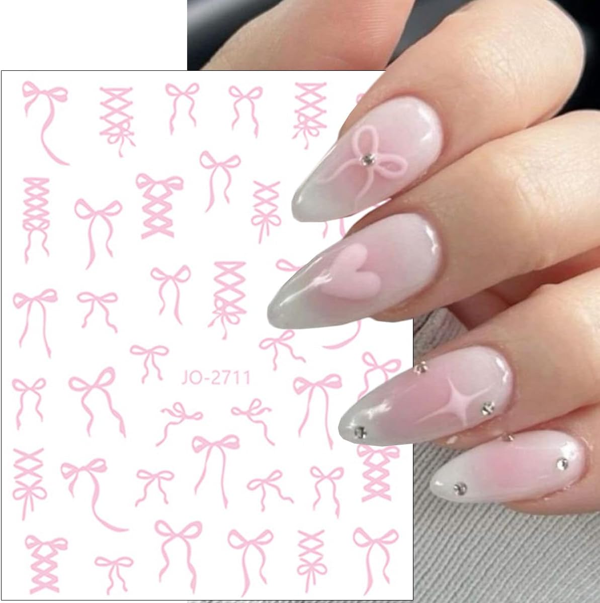 6Sheets Bow Nail Stickers 3D Self Adhesive Colorful Bow Nail Decals Pink Red Black Bowtie Nails Art Stickers Cute French Bows Nails Decorations Supplies for Women Girls DIY Acrylic Manicure Salon