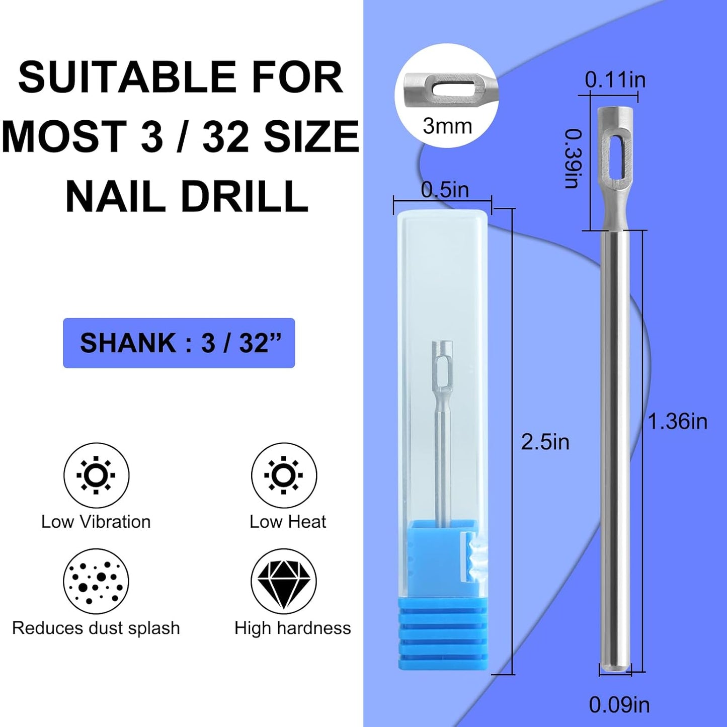 Diamond Pedicure Cylinder Bit,Stainless Steel Foot Nail Drill Bit Pedicure Foot Calluses for Dead Skin Corns Callus Removal, Polishing Head for Nails Manicure Pedicures (3.0mm)