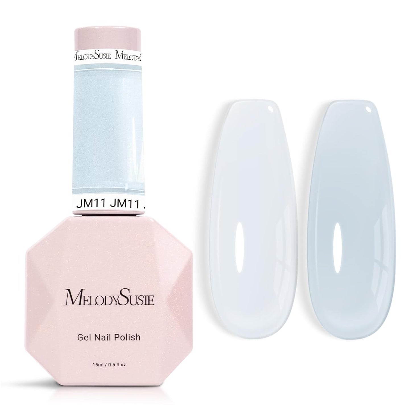 MelodySusie Milky Blue Gel Nail Polish, 0.5Fl.oz Jeweliver Gel Polish Translucent Light Baby Blue Pastel Color White Soak Off UV LED Art Design Manicure Gift for Girls Salon DIY At Home JM11
