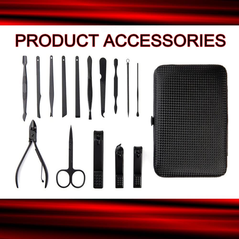 Manicure Set, Professional Nail Clippers Kit, Pedicure Care Tools,Manicure Set for Men and Women-Premium Stainless Steel with Black Leather Travel Case Set 15PC Great Gift(Black)