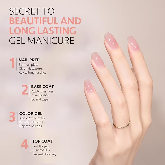 GAOY Jelly Gel Nail Polish Set of 6 Colors Pink White Nude Sheer Gel Polish Kit for Salon Manicure and Nail Art DIY at Home