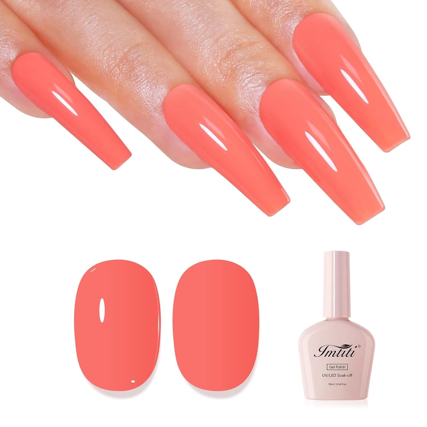 Imtiti Coral Gel Nail Polish, Coral Orange Peach Gel Polish High Gloss Soak Off UV LED Nail Gel Polish Spring Summer Art Manicure Salon DIY Design 10ML