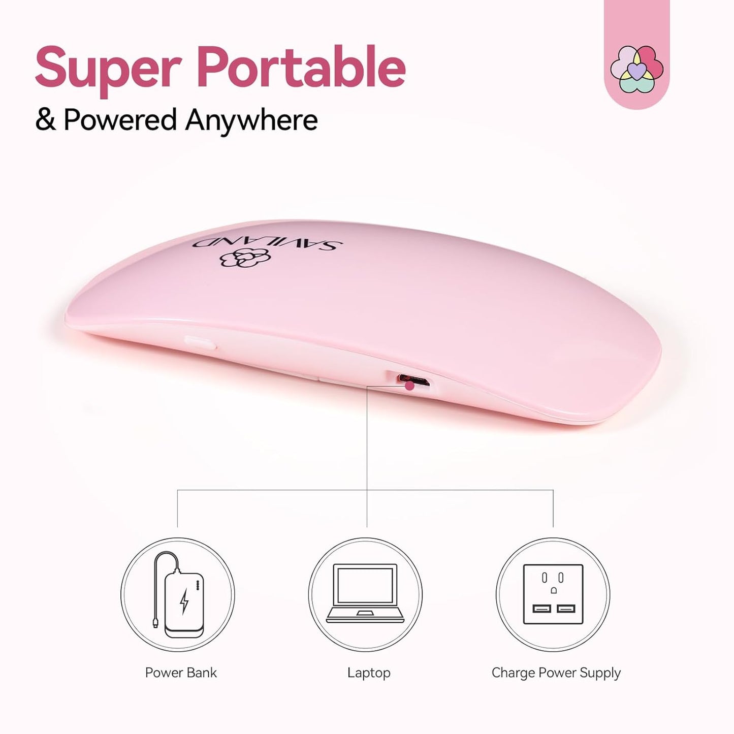 SAVILAND SSPro X Gel U V Nail Lamp: 12W Pink Mini Portable U V Light for Gel Nails Fast Curing 2 Timers Cure Lamp lampara led para uñas USB Interface Folding Design Personal DIY Home Traveling Use
