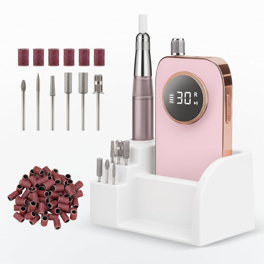 45000 RPM Nail Drill - Brushless Cordless Efile LCD Display & Heat Reduction Tech for Acrylic Gel Nails (Pink)