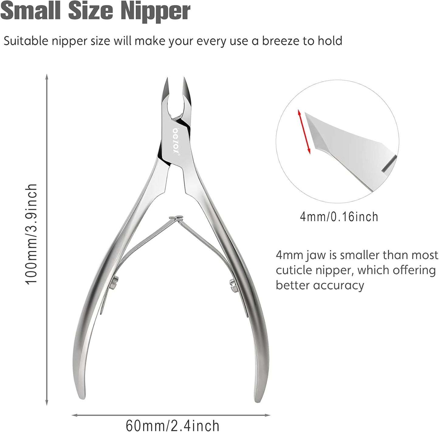 BEZOX Cuticle Trimmer 4mm Jaw, High-Density Stainless Steel Cuticles Clipper, Manicure Nipper Gift for Women, Nickel Plated, 1PCS