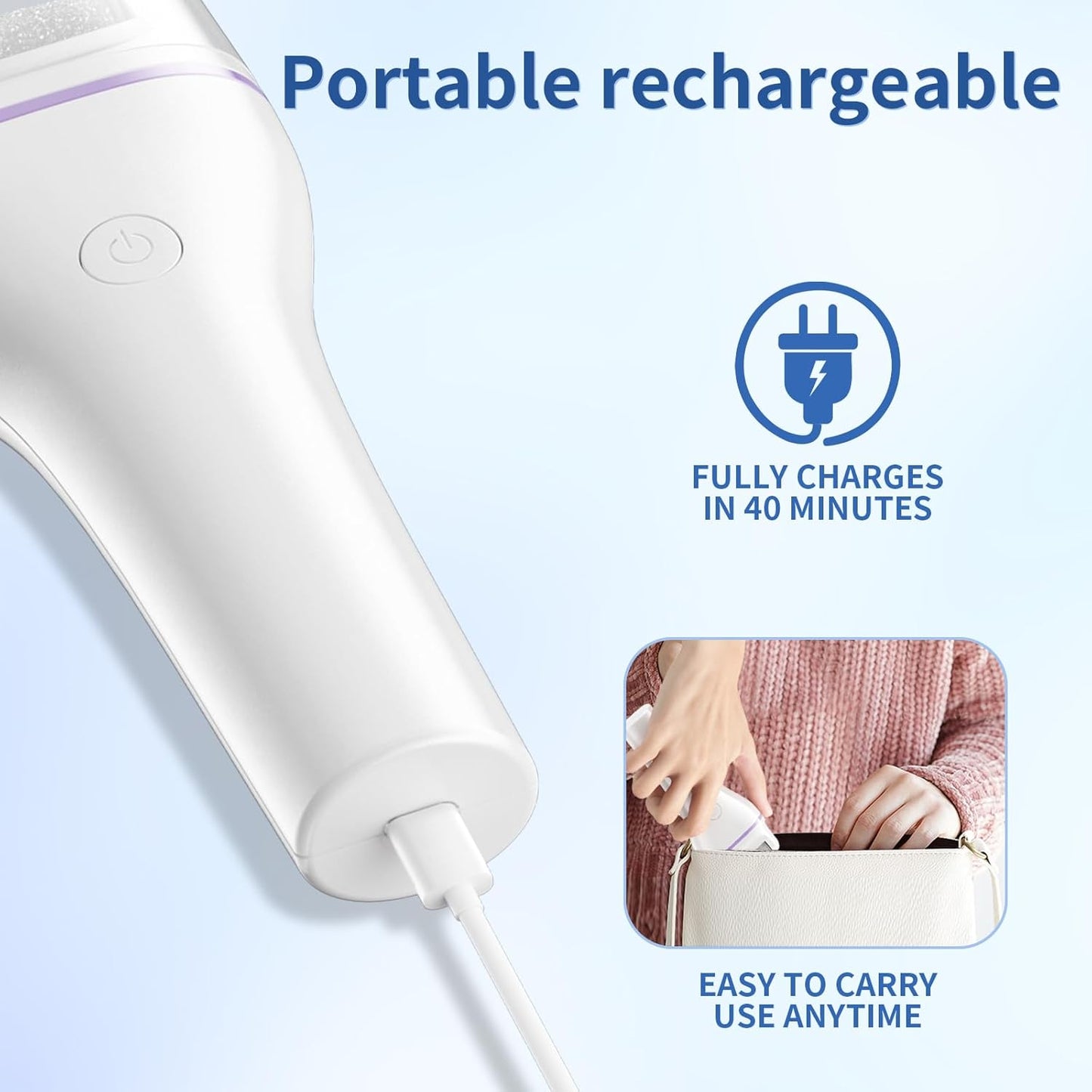 Rendoo Rechargeable Callus Remover for Feet - Cordless Foot Sander & Callus Grinder for Dry Cracked Heels, Electric Foot File with 3 Roller Heads for Smooth Feet, Battery Operated