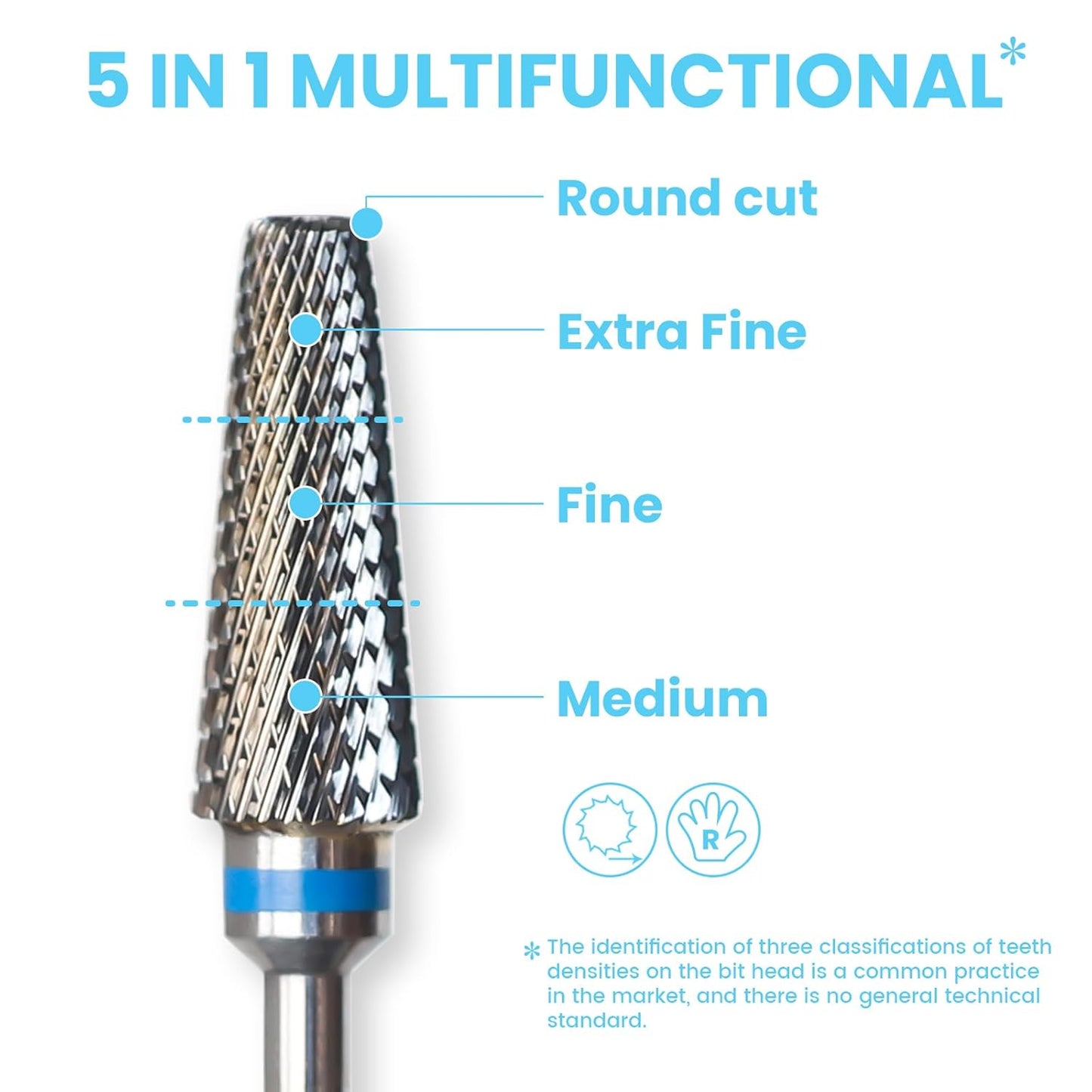 Super Cut 5 In 1 Nail Drill Bits, Tapered Barrel 3/32'' Safety Tungsten Bits, Upward Cut for Hard Gel Removal, Right Hand Use, Manicure Cuticle Gel Polishing, Technicians Bits, Medium.