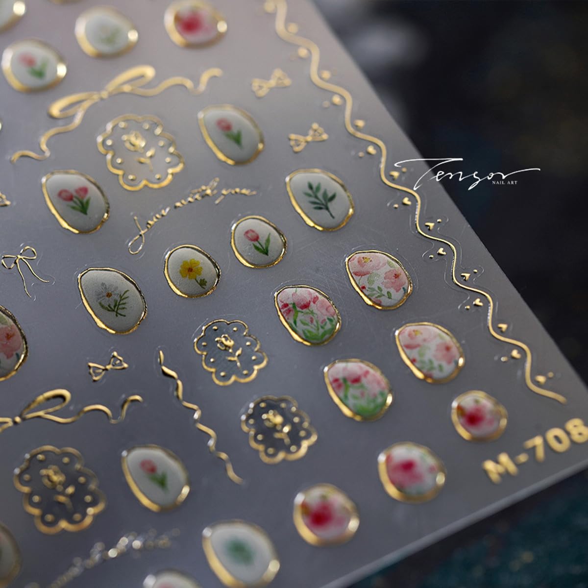 Flower Nail Art Stickers Decals 5D Embossed Jelly Flowers Nail Decals 1PCS Hot Stamping Tulip Gold Edge Rose Bow-knot Lily Leaf Flower Design Nails Adhesive Stickers for Women DIY Nail Art Decorations