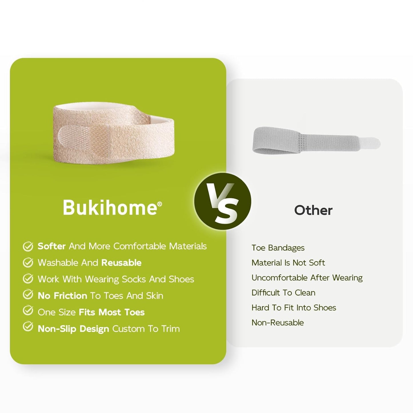 Bukihome Hammertoe Corrector - 10 Pack Toe Straighteners - Broken Toe Wraps - Realign Bent, Curled, Crooked, Claw, Hammer Toes - Toe Corrector Splints for Men and Women (Small, Beige)