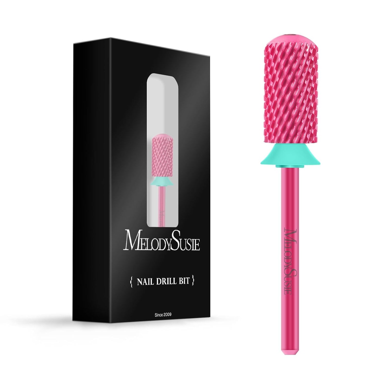 MelodySusie Safety Nail Drill Bits, 3/32'' Smooth Round Top Large Barrel Carbide Bits, Suitable for Manicure Pedicure Cuticle Gel Polishing, Beginners Bits, Pink Blossom, Series Bit-S