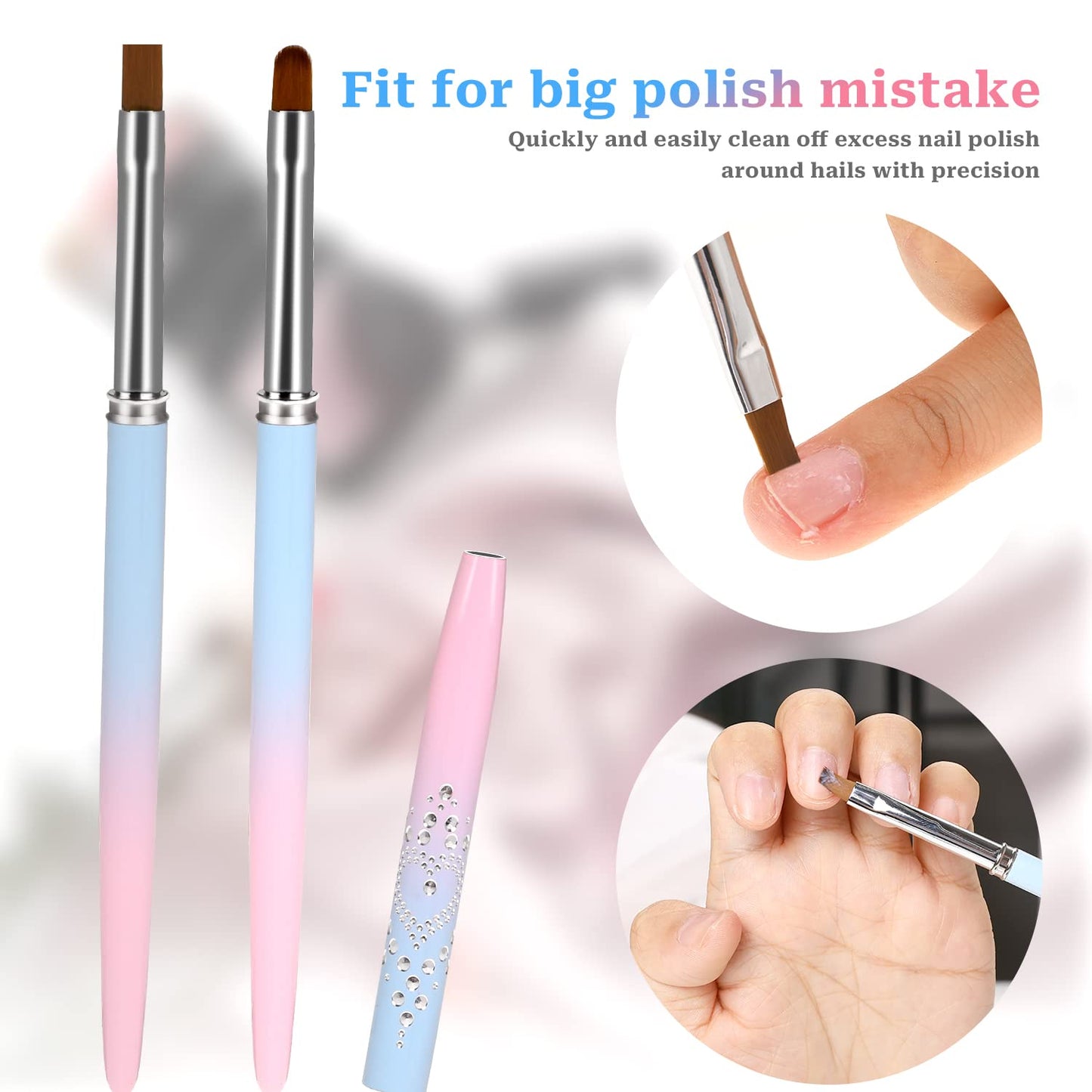 Sliverdew Nail Polish Clean Up Brush, 2Pcs Round&Flat Nail Art Polish Brush for Cleaning, Finger Nail Cleaning Brushes for Nail Art, Professional Nail Painting Brush