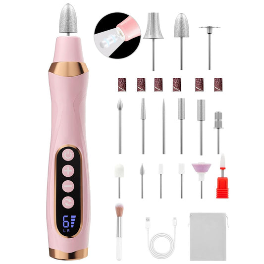 Professional Manicure Pedicure Kit, Electric Nail Drill with 360° LED Light & 6 Speeds, Nail File Pedicure Tools for feet, Toenail Grinder for Thick Nail Toenail Cuticle Women Baby Pets
