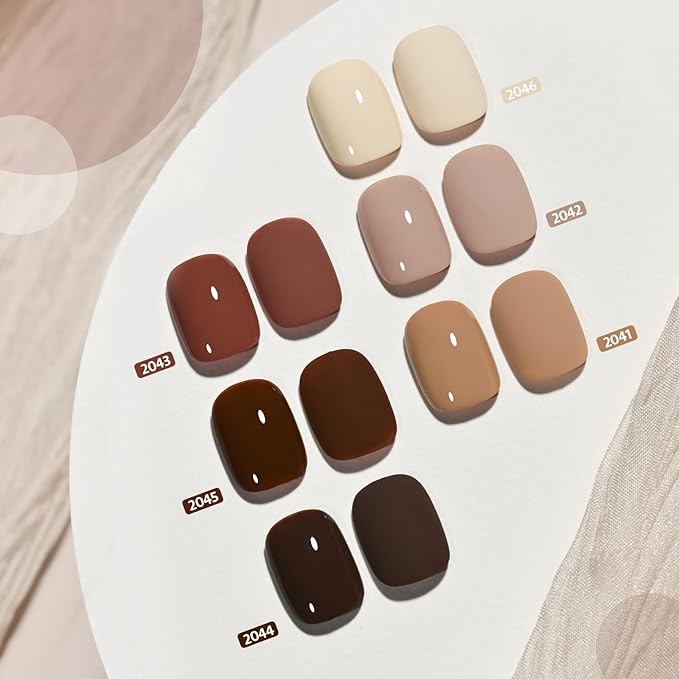 GAOY Nude Brown Fall Gel Nail Polish Set, 6 Colors White Beige Dark Tan Taupe Soak Off UV Light Cure Gel Polish Kit for Salon and Nail Art DIY at Home