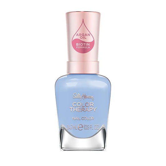 Sally Hansen Color Therapy Nail Polish | Biotin, Argan Oil, Long Lasting, Healthy Nails, Nail Strengthener, Opaque | 454 Dressed To Chill | Baby Blue Nail Color