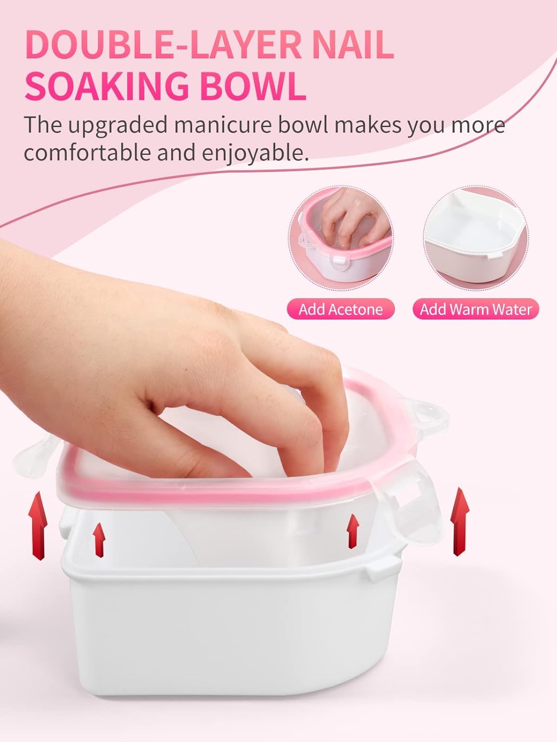 Yokilly Nail Soaking Bowl, Soak Off Gel Polish Remover Manicure Bowl, Acetone Nail Soak Off Bowl for Acrylic Nails Dip Powder Remover Kit with Cuticle Oil, Cutile Remover, Cuticle Pusher Peeler