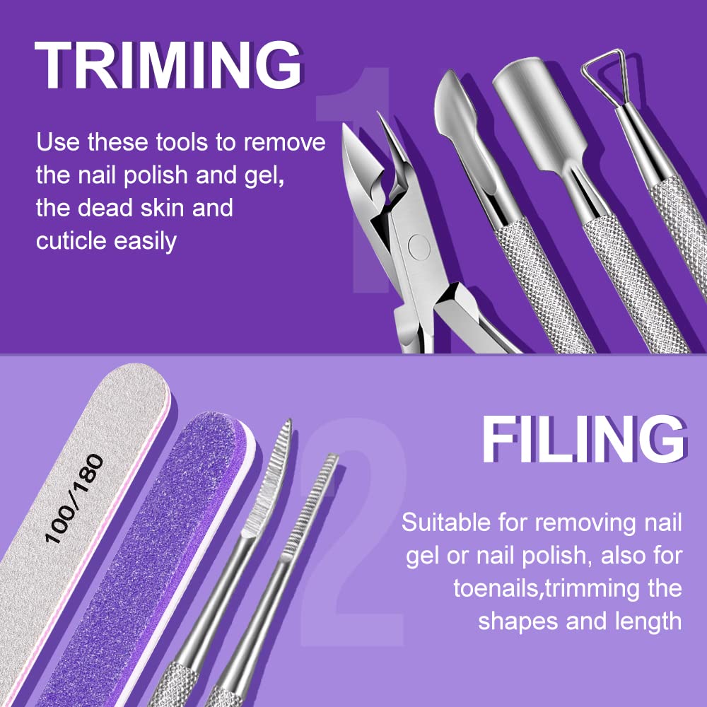 TsMADDTs 13PCS Manicure and Pedicure Tools Kit, Nail Files and Buffers Block, Polish Buffer, Cuticle Nippers, Cuticle Pusher and Peeler, File and Lifters for Toenails