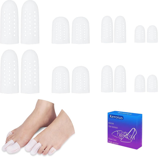 8 Pairs Big Toe Protector Gel Hammer Toe Cap Silicone Toe Cover Sleeves with Holes Breathable Toe Sleeves for Blisters Corns Ingrown Toenails Reduce Friction Calluses
