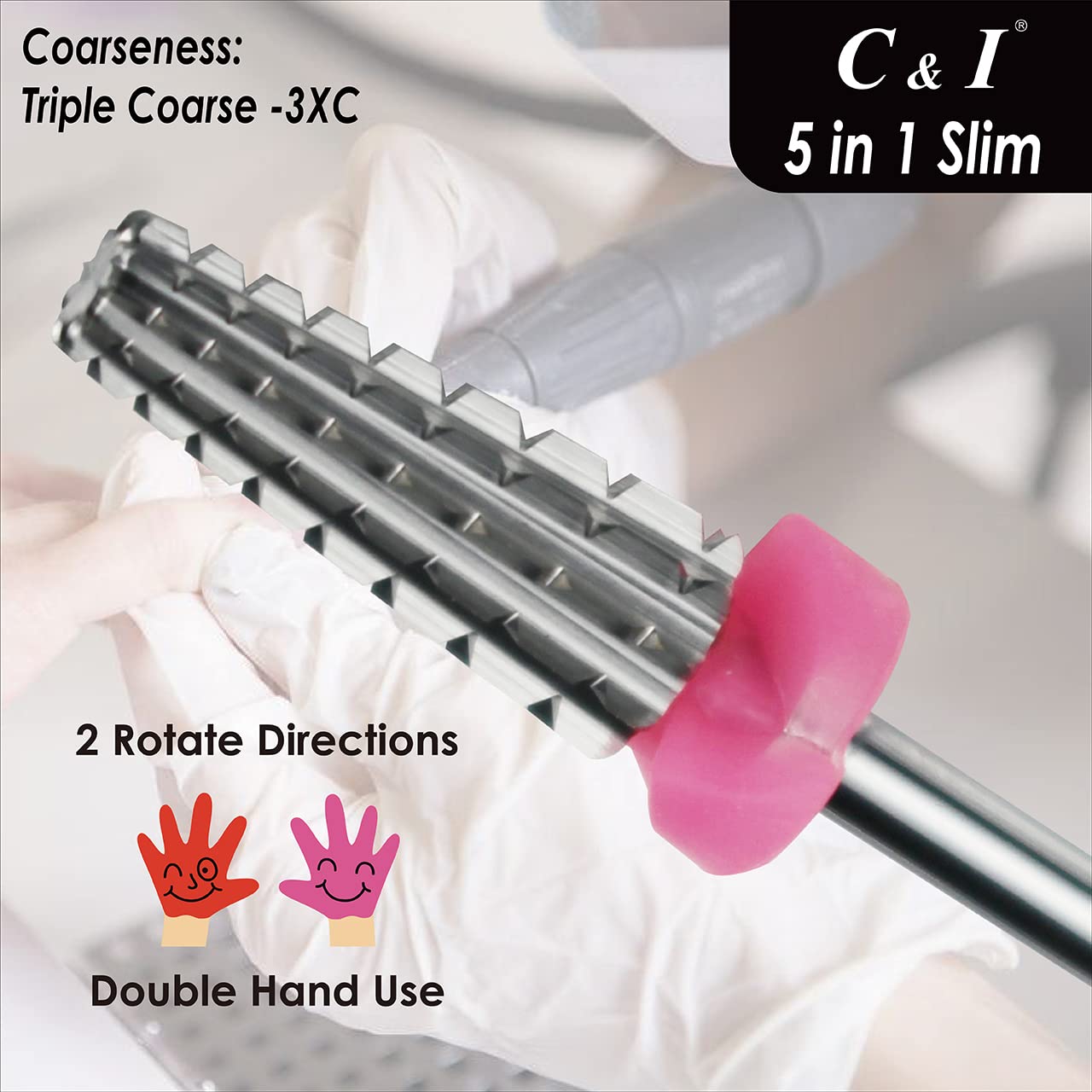 C & I 5 in 1 Nail Drill Bit, Slim Edition, Professional Manicure Drills for Electric Nail Drill Machine (Triple Coarse -3XC)