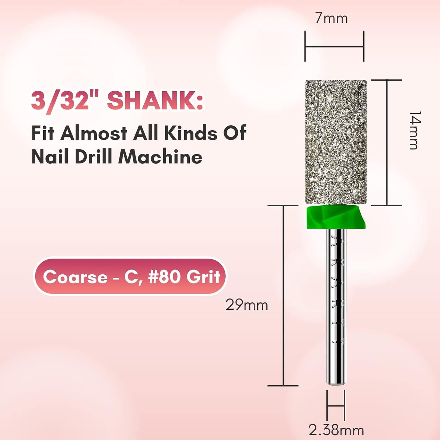 Makartt Nail Drill Bits - Large Barrel Carbide Diamond Sanding Bit for Gel Nails Polish Remove, Upgrade Drill Tips with Cross Teeth and Dust-Proof Ring for Manicure Salon Shaping, C #80 Grit