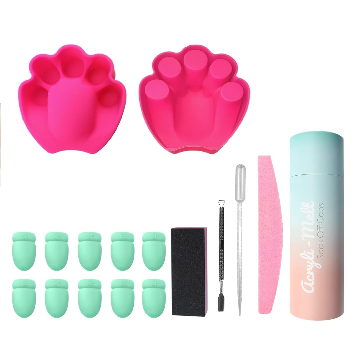 Nail Polish Remover Soak Bowl [2 PCS], Gel Polish Remover Refill Kits for Nails Including 10 PCS Soak Off Caps, Nail Buffer Block, Nail File, Cuticle Pusher, Pipette