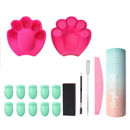 Nail Polish Remover Soak Bowl [2 PCS], Gel Polish Remover Refill Kits for Nails Including 10 PCS Soak Off Caps, Nail Buffer Block, Nail File, Cuticle Pusher, Pipette