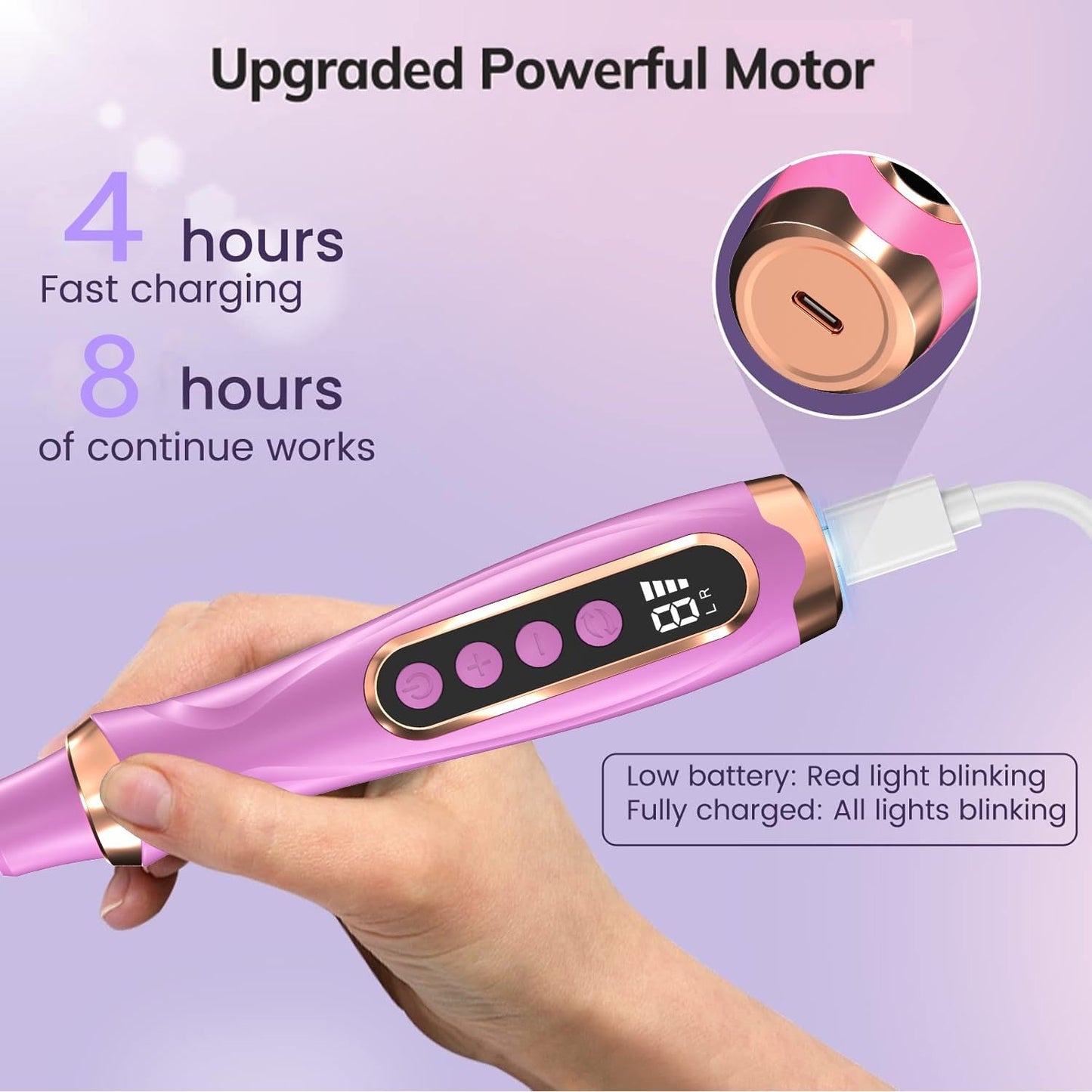 Professional Manicure Pedicure Kit Cordless Electric Nail File Set 6 Speed Cordless Nail Drill for Thick Nail Toenail Cuticle Hand Foot Care Nail Drill Tool(Purple)