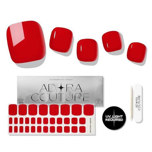 Semi Cured Gel Nail Strips - 32 pcs Gel Pedicure Stickers, Easy to Apply & Remove Toenail Stickers, Salon Quality at Home & Long Lasting - UV Nail Lamp Required - Red P