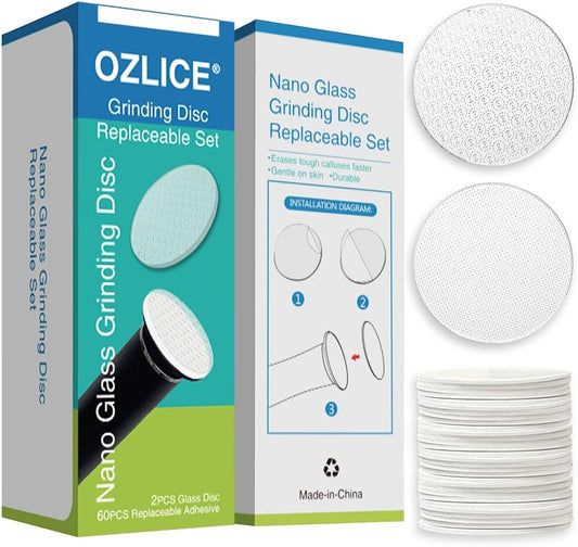 2 Pcs Nano Glass Replaceable Sandpaper Disc for APRELM Electric Foot Callus Remover with 60 Pieces Replaceable Round Double-Sided Adhesive Pads