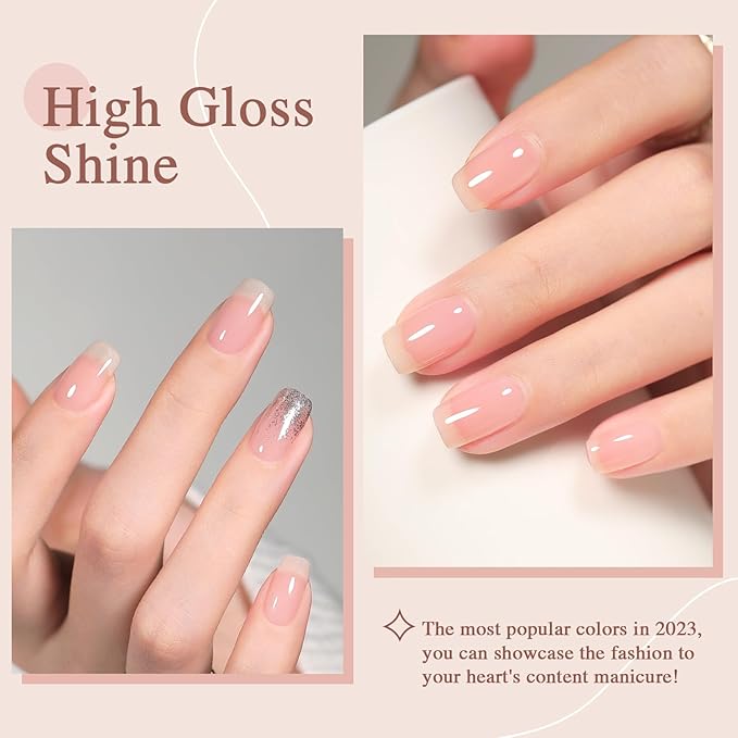 Sheer Jelly Nude Gel Nail Polish, 1 Pcs 15ml Neutral Transparent Gel Polish Color, Soak Off LED Salon DIY at Home Nail Manicure